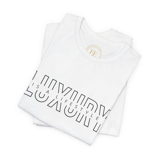 LUXURY Outline Tee | White Graphic T-Shirt, Minimal Text Design