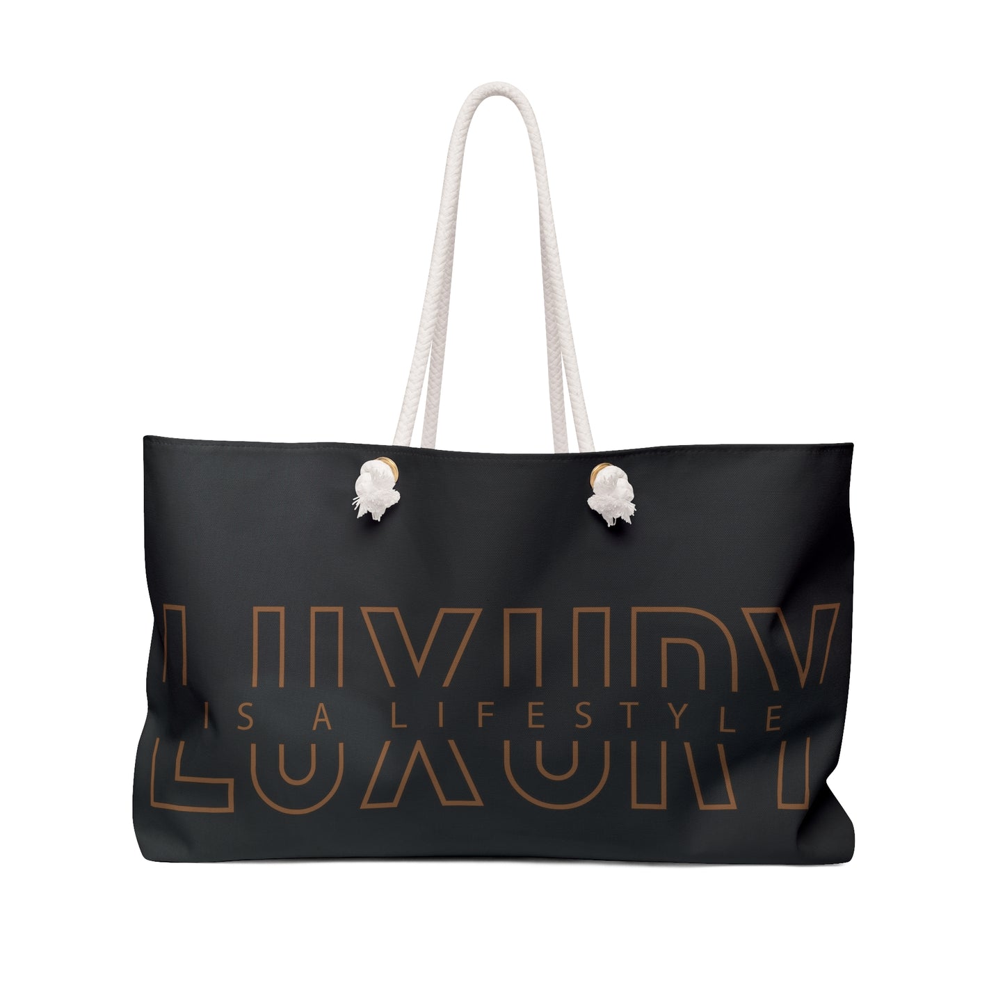Luxury Text Logo Weekender Bag | Black and Gold Luggage Tote