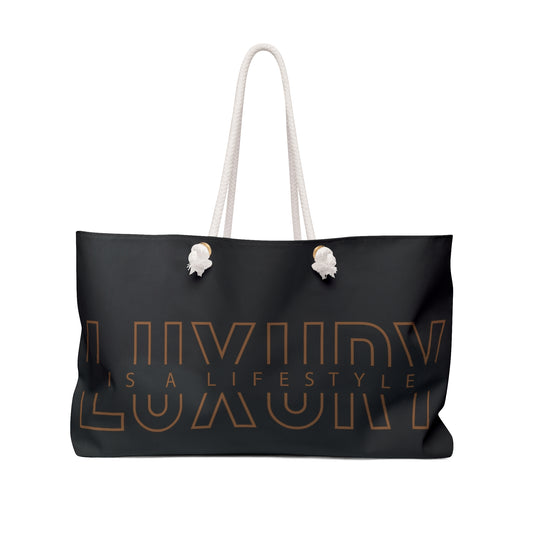 Luxury Text Logo Weekender Bag | Black and Gold Luggage Tote