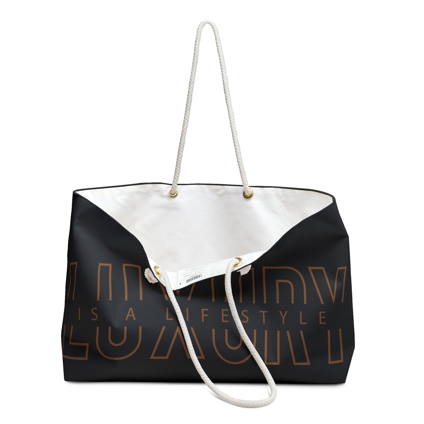 Luxury Text Logo Weekender Bag | Black and Gold Luggage Tote