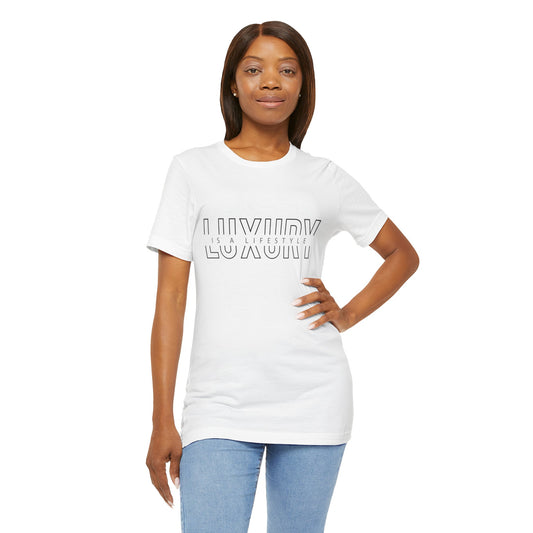 LUXURY Outline Tee | White Graphic T-Shirt, Minimal Text Design
